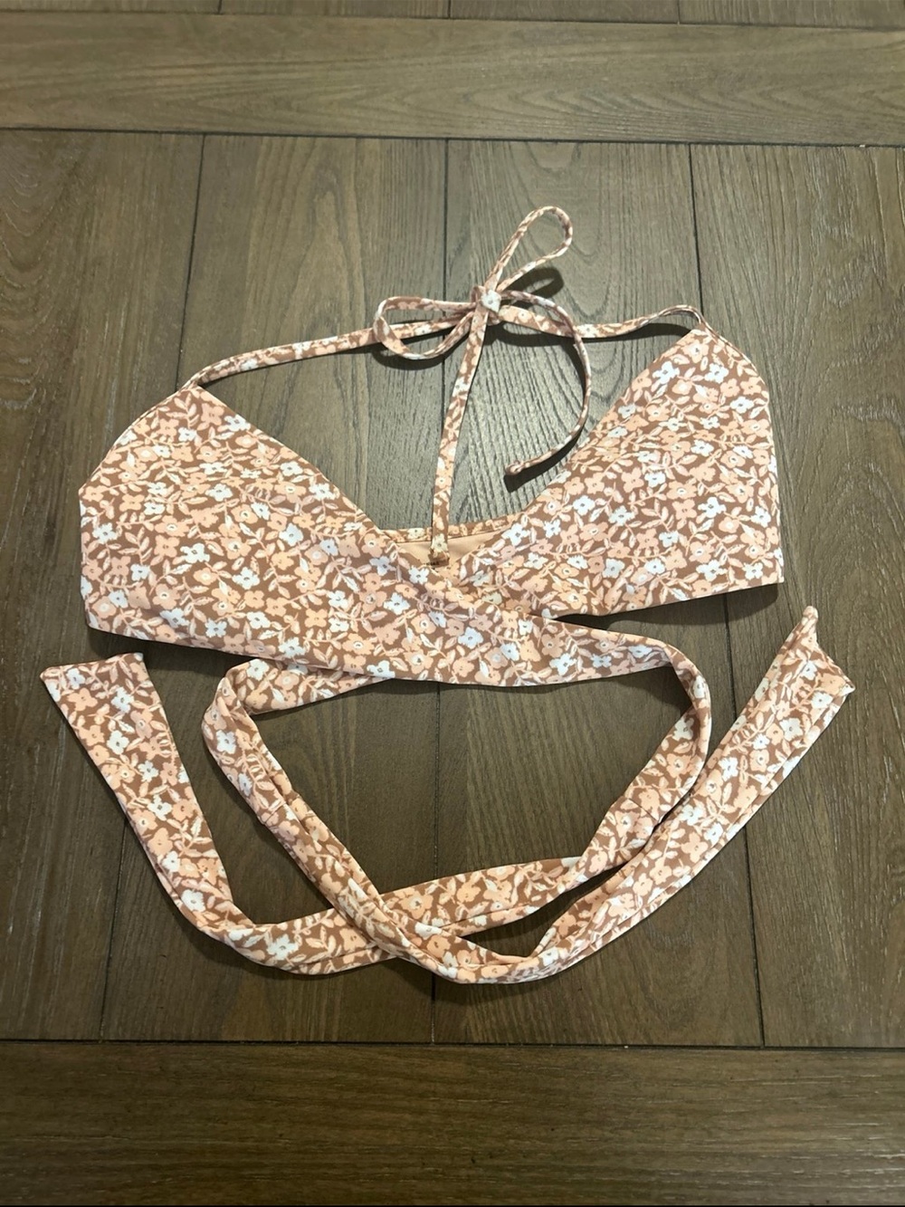 aerie Peach Floral Tie-Back Bikini Top